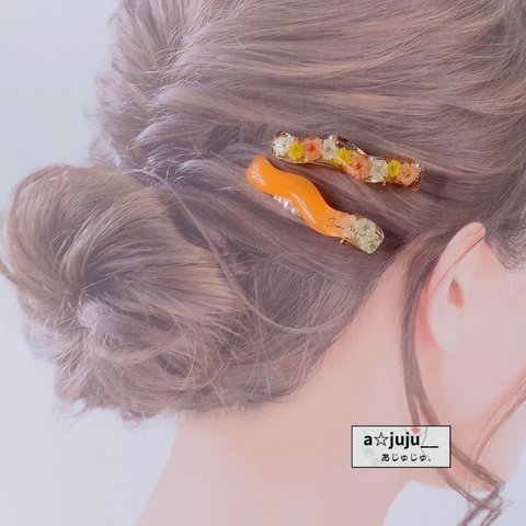 ネオンカラーのヘアクリップ【オレンジ】ヘアアレンジ ハーフアップ 個性派