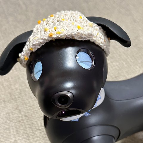 【受注生産】aibo用 手編み帽子（ぽんぽんミモザ）