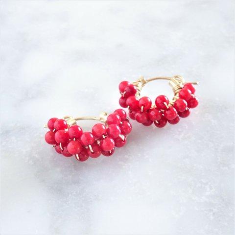 14kgf*Red Coral wrapped pierced earring/earring