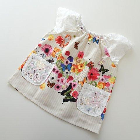サークルレース袖～花と蝶スモック《ノースリーブタイプ》80～120サイズ