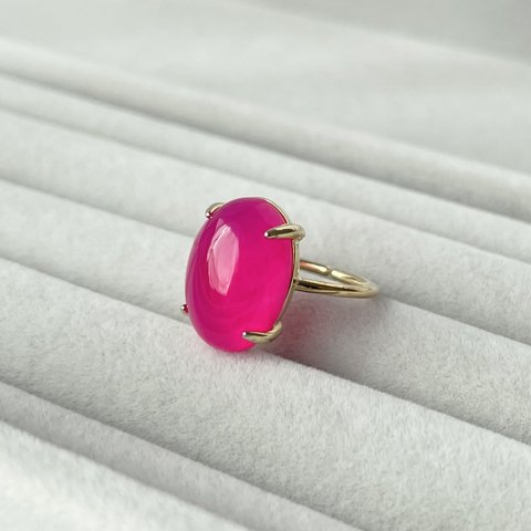 Fuchsia Pink Chalcedony Oval Ring《SILVER or GOLD》