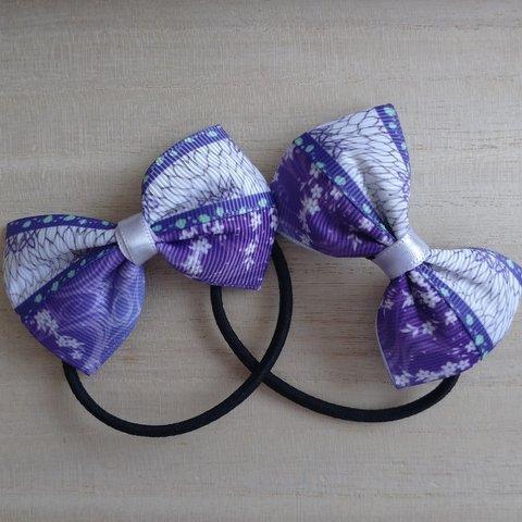 和柄リボン 蝶々柄 紫蝶々×藤の花