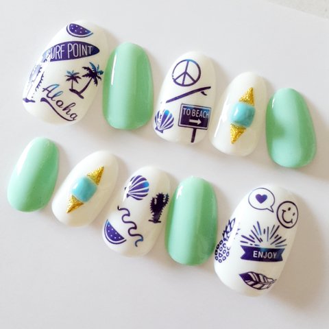 SURF NAIL White×PastelGreen