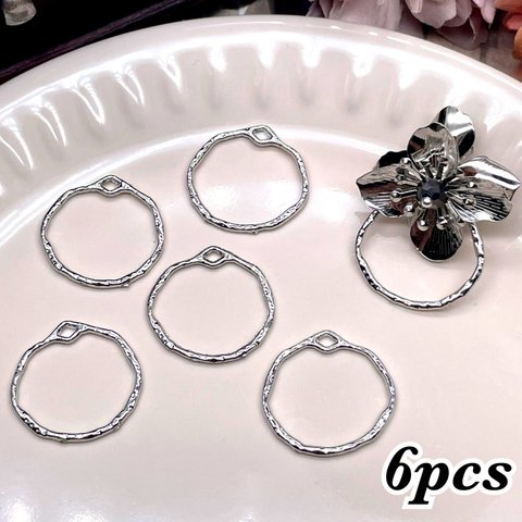 【knz3991frpp】【S size】ロジウムカラー【６個】Design Hoop Charm 　チャーム・リング・フレーム・デザイン・変形