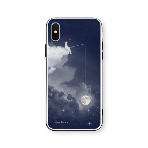 月をかける少年★Night　【強化ガラス × TPUケース】iPhone13mini/iPhoneXS/その他iPhoneケース