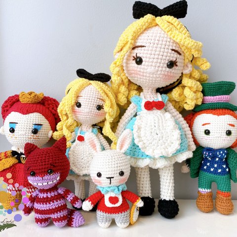不思議の国のアリスの編みぐるみオーガニック コットン人形セット(6体)