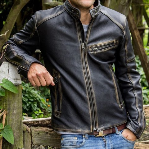 ヤギ革ユーズド加工ビンテージスタイルジャケット Goat Leather Distressed Jacket