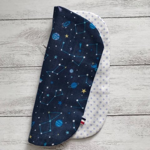 20cm× 20cm ふわりん6重ガーゼハンカチ・プレゼント・入園入学祝い・出産祝い・お見舞い・宇宙柄×水玉地(タグ：ストライプ)