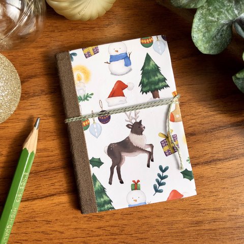 トナカイさんのクリスマス　手のひらサイズのミニチュアノート/A secret little notebook.【手帳、メモ帳】