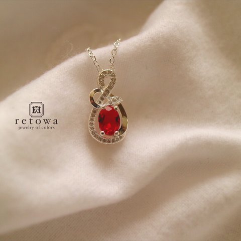 【Silver925★刻印あり】ruby color stone pave drop necklace