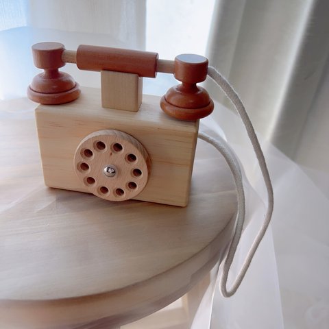 おもちゃ 木製 ダイヤル式 レトロな電話機 ままごと 木製 おもちゃ