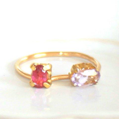 k10- hana mitu - Rubellite & Amethyst Ring