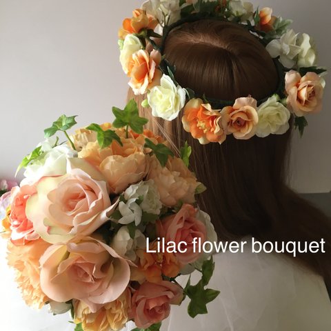 ＊3点セット＊アプリコットオレンジの優しいbouquet&花冠＊