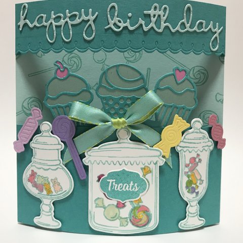 誕生日カード 「SWEETEST THINGS」 バースデーカード キャンディ ラムネ ケーキ stampinup  スタンピンアップ ポップアップ 立体