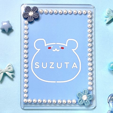 刺繍の小花　パール　青　硬質ケース　ブロマイド　トレカ　ポストカード