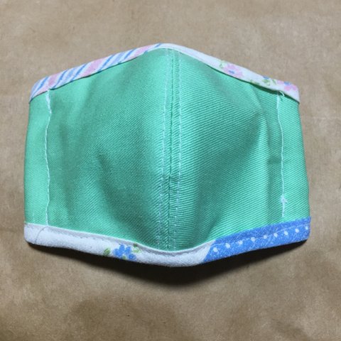 ハンドメイド★ジュニアキッズ用花柄パイピングポケット付き立体インナーマスクカバー