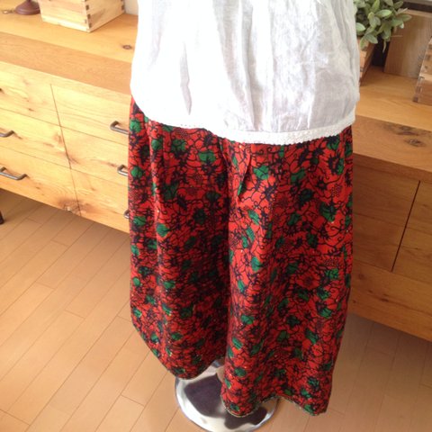 ＜Sweet African＞アフリカ生地のtack wide pants・red 