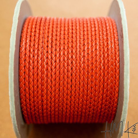 編み込み丸革紐  3mm(直径)×1M（長さ）オレンジブラウン 革紐 レザーコード