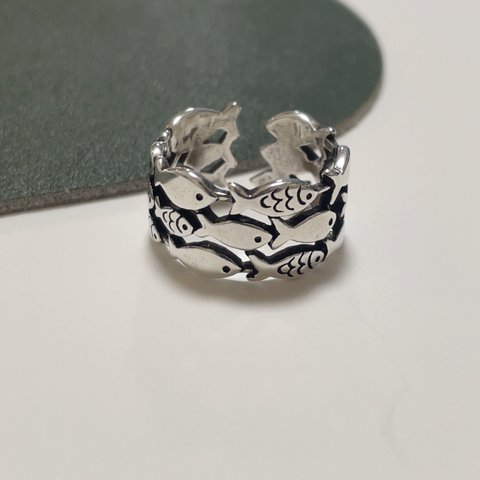  S925シルバー 　魚の群　　リング　指輪　ring