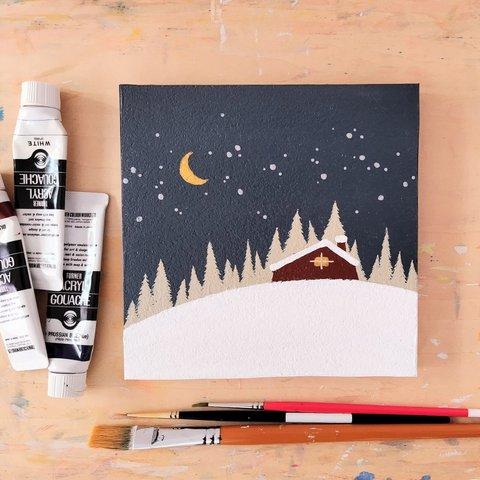 「雪の夜の物語」コルクボードの原画＊アートパネル