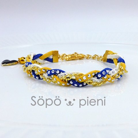 ペット用 スタッズコード ネックレスチョーカー【Blue×Yellow×White】