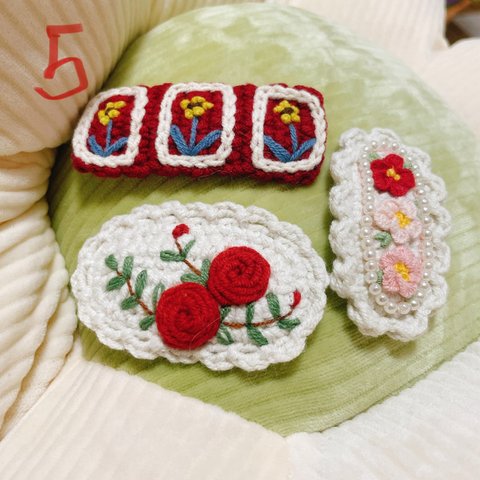 かぎ編み　刺繍　ヘアピン3点セット　ハンドメイド　プレゼント　子供の日　子供誕生日　ギフト