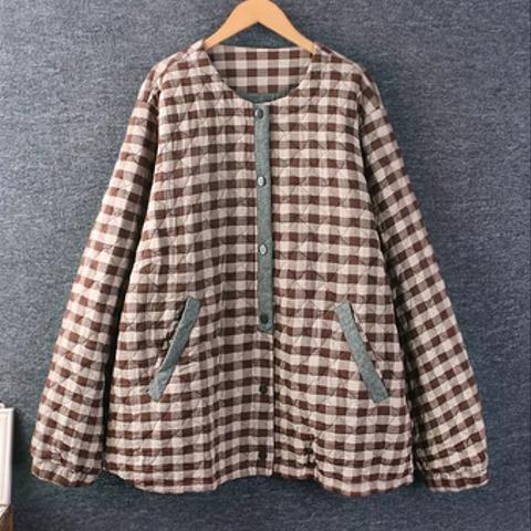 冬服の新しい 丸襟 チェック 綿麻 ゆったり コート