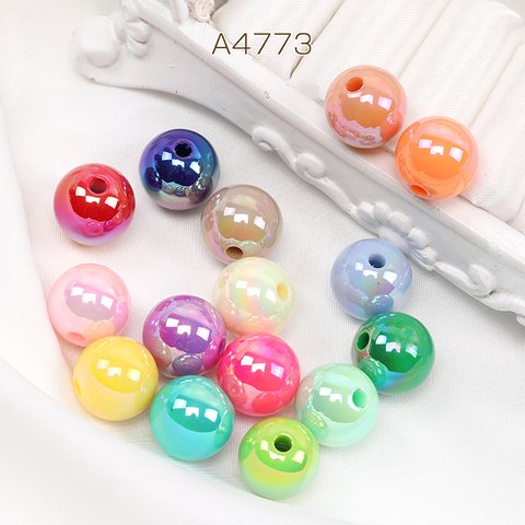 A4773 24個 アクリルビーズ 丸玉 通し穴あり オーロラ加工 ミックスカラー 14mm 3X（8ヶ）