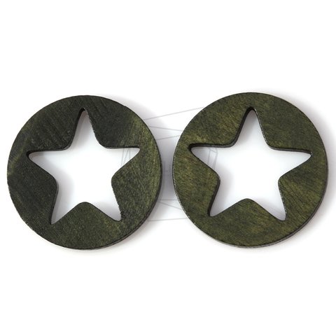 BSC-117-G【4個入り】スターサークルウッドビーズ,Star in circle Wooden Beads 