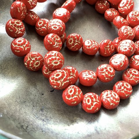 【6コセット】JIRI＊IVANA#czech beads #チェコビーズ　flower10㍉ red/bronze