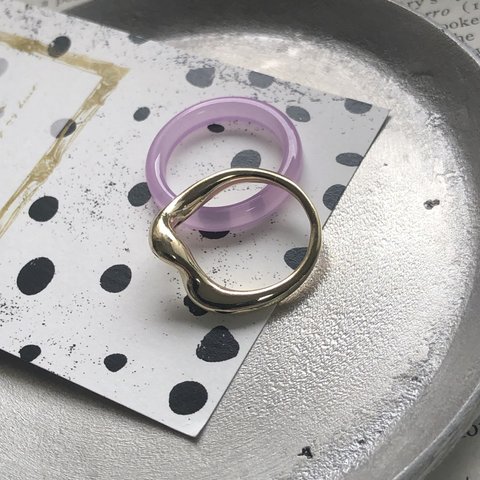 (926)design ring 2個　パープルピンク＋ゴールドカラー