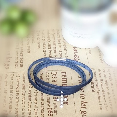 レザーブレスレットnavy