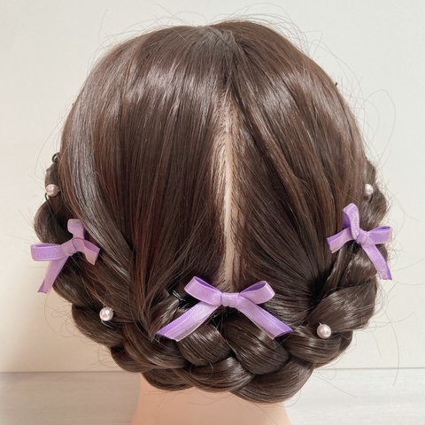 【Uピン】サテン×オーガンジーりぼんとパールの髪飾り紫