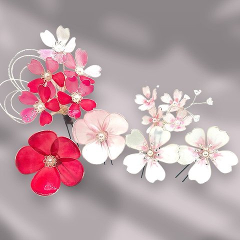 梅 と 桜 の 髪飾り-2 ☆ 成人式 卒業式 結婚式 ☆ アメリカンフラワー