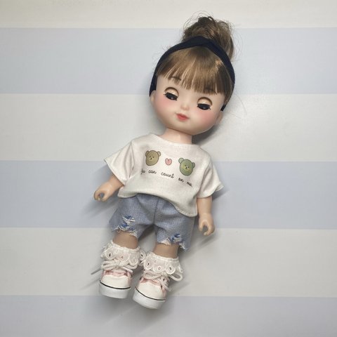 ソランちゃん メルちゃん 服 ෆ̈ Tシャツ＆ダメージデニムショートパンツ