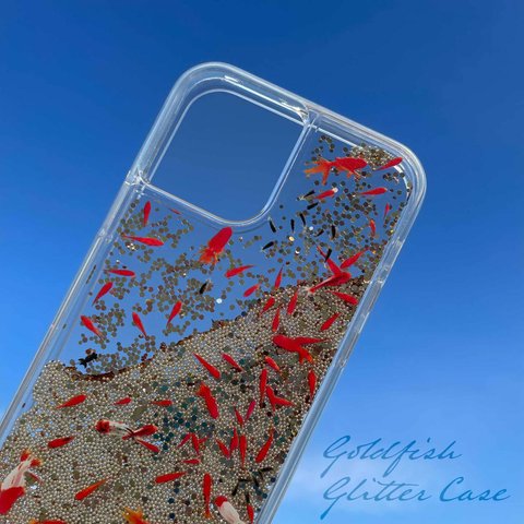 金魚すくい グリッターケース iPhone15ケース