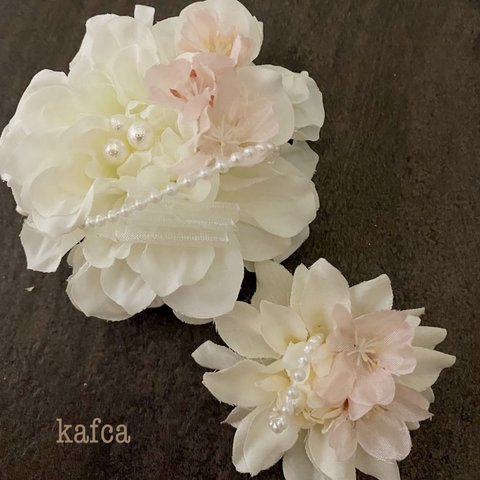 フォーマル 親子セット お揃い 晴れの日の桜2way ダリア コサージュ ヘアクリップ