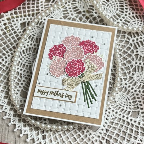  [自分で作る]母の日のカーネーションの花束カード(ベージュ)