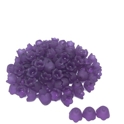 【100個】可愛い すずらん 摺りガラス風 ビーズ　紫色 　 ハンドメイド資材