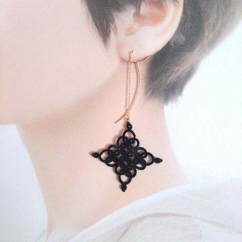 *＊。nero *＊。タティングレース ピアス*＊。黒 並糸＊ピアス ＊レース＊真鍮