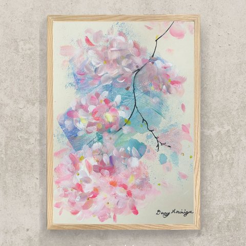 桜と風　-e【原画/A4/アクリル】インテリアアート