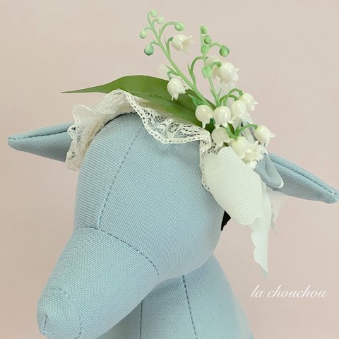 lovelybonnet＊カチューシャ(すずらん)♡ボンネット♡初夏♡犬猫用アクセサリー♡ペット用アクセサリー♡トリミング♡撮影用♡おうち撮影♡誕生日♡バースデー♡プレゼント♡ウェディング