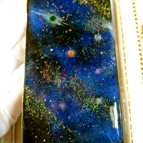 緑の彗星 宇宙 iPhone6ケース 銀箔の星 [ 銀箔の星 ] 煌めき キャビアボール 2 ブルーシルバー 