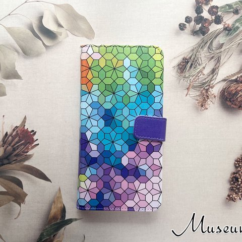 XPERIAシリーズ AQUOSシリーズ iPhoneシリーズ 手帳型ケース カメラ穴対応 / Retro Mosaic type1 m-518