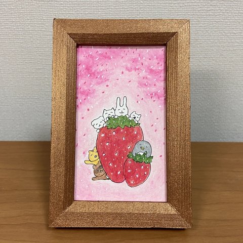 ミニ原画「いちごとさくら」(額装)