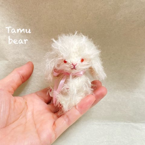 モヘア アルビノロップのちびウサちゃん ハンドメイド テディベア Tamubear