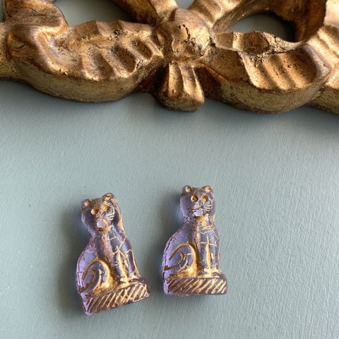 【1コずつ販売】JIRI＊IVANA#czech beads#チェコビーズ　egyptiancat24✖️14㍉　daydream light purple/bronze