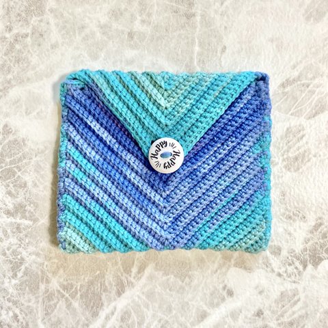 レター型 手編み ミニポーチ ◆ ブルー