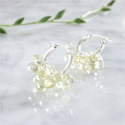 送料無料 SV925 SF宝石質 Lemon Quartz wrapped hoop pierced earring / earring フープピアス