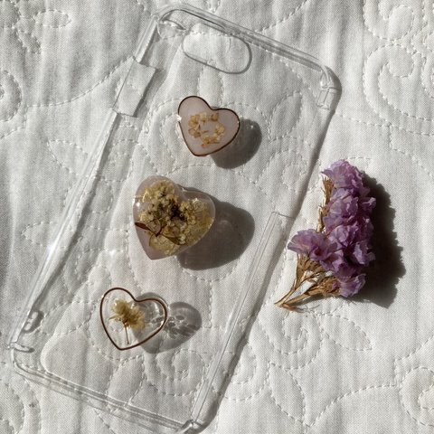 小花ハートのドライフラワーiPhoneケース